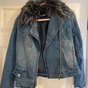 NANETTE LEPORE Denim Jacket with Fur Collar SZ SMALL